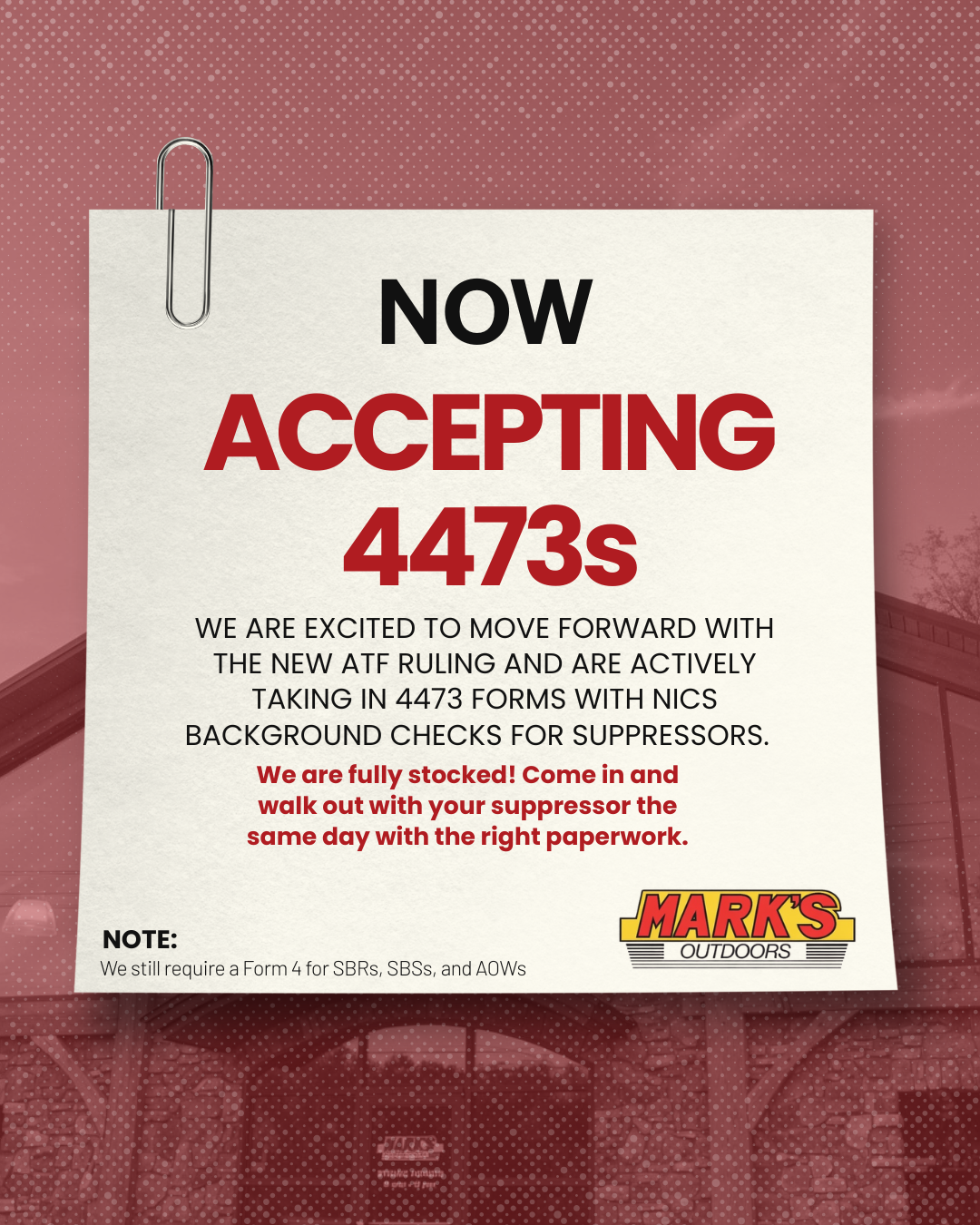 Mark's Outdoors Is Now Accepting 4473s for Suppressors