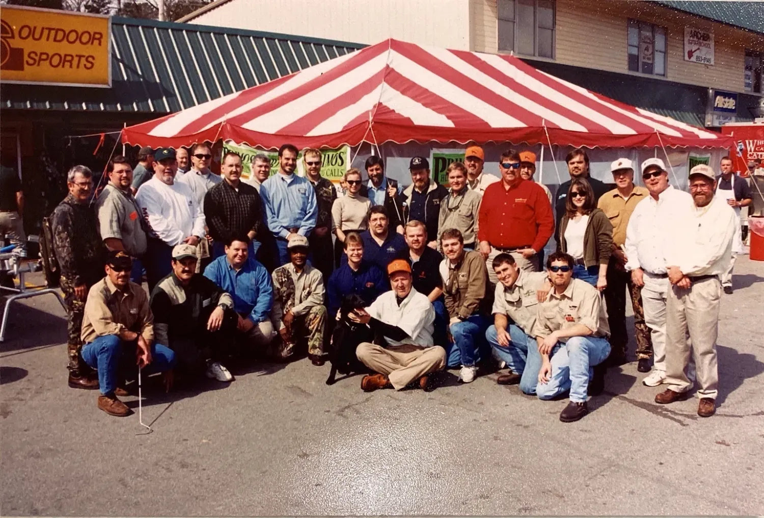 Mark's Outdoors crew and customers gathered outside the store in the early years